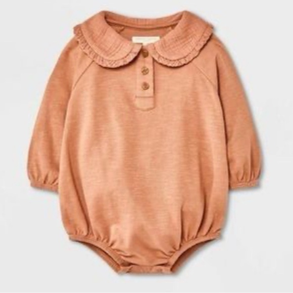 Grayson Collective Bubble Romper Size 6-9 Months Brown Preppy Fall Gauze - Picture 1 of 9